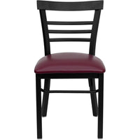 Flash Furniture HERCULES Series Black Three-Slat Ladder Back Metal Restaurant Chair - Burgundy Vinyl Seat-Metal Chair