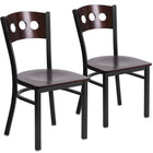 Flash Furniture HERCULES Series Black 3 Circle Back Metal Restaurant Chair - Walnut Wood Back & Seat - 2 Pack-Walnut Wood Designer Back - 3 Circle Cutout