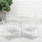 28'' Square White Indoor-Outdoor Steel Patio Table Set with 4 Round Back Chairs [CO-28SQ-03CHR4-WH-GG]-Set Includes Table and 4 Chairs
