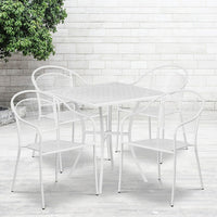 28'' Square White Indoor-Outdoor Steel Patio Table Set with 4 Round Back Chairs [CO-28SQ-03CHR4-WH-GG]-Set Includes Table and 4 Chairs