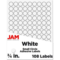 JAM Paper Circle Round Label Sticker Seals - 3/4" Diameter - White - 108 Pack -English only packaging
