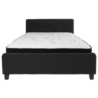 Flash Furniture Tribeca Queen Size Tufted Upholstered Platform Bed with Pocket Spring Mattress - Black Fabric-Queen Platform Bed and Mattress Set