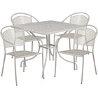 35.5'' Square Light Grey Indoor-Outdoor Steel Patio Table Set with 4 Round Back Chairs [CO-35SQ-03CHR4-SIL-GG]-Light Grey Powder Coat Finish