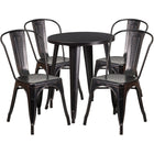 24'' Round Black-Antique Gold Metal Indoor-Outdoor Table Set with 4 Cafe Chairs [CH-51080TH-4-18CAFE-BQ-GG]-Metal Cafe Table