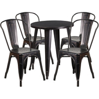 24'' Round Black-Antique Gold Metal Indoor-Outdoor Table Set with 4 Cafe Chairs [CH-51080TH-4-18CAFE-BQ-GG]-Metal Cafe Table