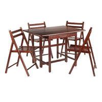 Winsome Taylor 5-Piece Drop Leaf Table Set, 4 Folding Chairs, Walnut (94557)-5-piece dining table set