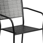 Flash Furniture Black Indoor-Outdoor Steel Patio Arm Chair with Square Back-Rain Flower Seat and Back Design