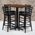 Flash Furniture 24"W x 42"L Rectangular Walnut Laminate Table Set with 4 Ladder Back Metal Barstools - Black Vinyl Seat-Set Includes 4 Barstools, Rectangle Table Top and X-Base