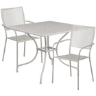 35.5'' Square Light Grey Indoor-Outdoor Steel Patio Table Set with 2 Square Back Chairs [CO-35SQ-02CHR2-SIL-GG]-Light Grey Powder Coat Finish