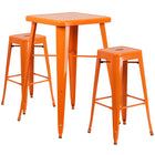 Flash Furniture Metal Indoor-Outdoor Bar Table Set, Orange with 2 Backless Barstools (CH31330B230SQOR)-Orange/Metal, Plastic, Rubber