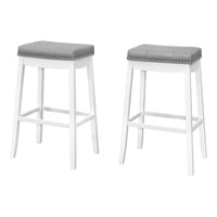 Monarch Specialties 1262 Barstool - Grey Leather-Look/White - 2 Pack-Set of 2 bar-height, backless barstools