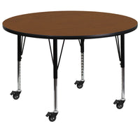 Flash Furniture Mobile 42" Round Oak HP Laminate Activity Table - Height Adjustable Short Legs-Popular Round Activity Table