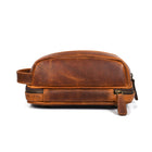 Tolredo Poseidon Leather Toiletry Bag - Brown-Dual compartment, main compartment and padded flatbed lower compartment