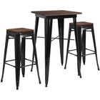 Flash Furniture 23.5" Square Black Wood Top Metal Bar Table Set and 2 Backless Stools-Black/Galvanized Steel, Metal, Plastic, Rubber, Wood
