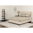 Flash Furniture Riverdale King Size Tufted Upholstered Platform Bed in Beige Fabric with Pocket Spring Mattress-Panel Headboard