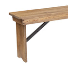 Flash Furniture HERCULES Series 8' x 12" Antique Rustic Solid Pine Folding Farm Bench with 3 Legs-2.5" Thick Apron underneath Seat