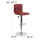 Flash Furniture Contemporary Vinyl Adjustable Height Barstool with Horizontal Stitch Back & Chrome Base - Burgundy-Seat Adjusts from Counter to Bar Height