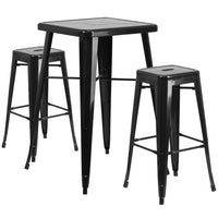 Flash Furniture Metal Indoor/Outdoor Bar Table Set with 2 Backless Barstools, Black (CH31330B230SQBK)-Black/Metal, Plastic, Rubber