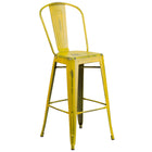 Flash Furniture 30" High Distressed Metal Indoor-Outdoor Barstool with Back - Yellow-500 lb. Weight Capacity