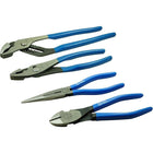 Gray Tools 4 Piece Plier Set-Contains: 6-1/2" Needle Nose Pliers With Cutter, 7-1/4" Side Cutting Pliers, 8" Slip Joint Pliers, and 10-1/8" Adjustable Joint Pliers.