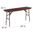 Flash Furniture 18" x 60" Rectangular Mahogany Melamine Laminate Folding Training Table-Brown Powder Coated Pedestal Legs