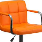 Flash Furniture Contemporary Orange Quilted Vinyl Adjustable Height Barstool with Arms & Chrome Base-Vinyl Wrapped Chrome Arms