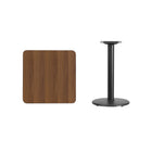 Flash Furniture 24'' Square Walnut Laminate Table Top with 18'' Round Table Height Base, Black Finish (XUWA2424TR18)-Walnut Laminate Top