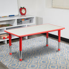 Flash Furniture 23.625"W x 47.25"L Rectangular Red Plastic Height Adjustable Activity Table with Grey Top-1" Thick Laminate Grey Table Top