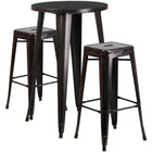Flash Furniture Commercial Grade 24" Round Black-Antique Gold Metal Indoor-Outdoor Bar Table Set with 2 Stools-Bar Height Table and Stool Set