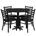 Flash Furniture 36" Round Black Laminate Table Set with X-Base & 4 Ladder Back Metal Chairs - Black Vinyl Seat-Table and Chair Set