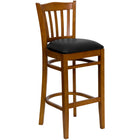 Flash Furniture HERCULES Series Vertical Slat Back Cherry Wood Restaurant Barstool - Black Vinyl Seat-800 lb. Weight Capacity
