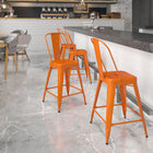 Flash Furniture 24" High Metal Indoor-Outdoor Counter Height Stool with Back-Orange Powder Coat Finish