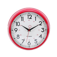 kieragrace 9.5" Retro Wall Clock with Chrome Bezel and Convex Glass Lens, Red, 4 Pack-4-pack: it comes in a set of 4 indoor wall clocks (all in the same size and color), each wall clock measures 9.5"D x 2.5"W in dimensions