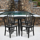 24'' Round Black Metal Indoor-Outdoor Table Set with 4 Vertical Slat Back Chairs [CH-51080TH-4-18VRT-BK-GG]-24"W x 24"D x 29"H