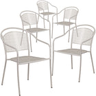 Flash Furniture Commercial Grade Light Grey Indoor-Outdoor Steel Patio Arm Chair with Round Back-Set of 5 Stackable Patio Chairs