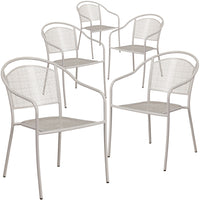 Flash Furniture Commercial Grade Light Grey Indoor-Outdoor Steel Patio Arm Chair with Round Back-Set of 5 Stackable Patio Chairs