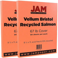 JAM Paper Vellum Bristol Cardstock, 8.5 x 11, 67lb Salmon Pink, 2 packs of 50 (169832g)-Colour: Salmon