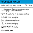 HP OfficeJet Pro 9125e Wireless All-in-One Colour Inkjet Printer with Bonus 3 months Instant Ink with HP+-Print speeds up to 18 ppm colour, 22 ppm black