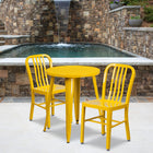 24'' Round Yellow Metal Indoor-Outdoor Table Set with 2 Vertical Slat Back Chairs [CH-51080TH-2-18VRT-YL-GG]-24"W x 24"D x 29"H