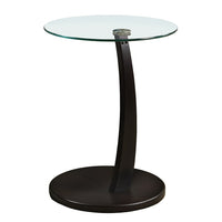 Monarch Specialties 3001 Accent Table - Espresso Bentwood With Tempered Glass-Circular smooth espresso base with a curved arm offers sturdy support