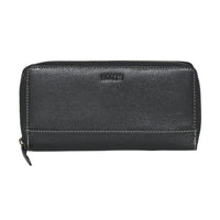 Roots Ladies Slim Bifold Zipper Around Wallet - Black-Black - Leather
