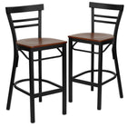 Flash Furniture HERCULES Series Black Two-Slat Ladder Back Metal Restaurant Barstool - Cherry Wood Seat - 2 Pack-Ladder Back Design