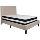 Flash Furniture Roxbury Full Size Tufted Upholstered Platform Bed in Beige Fabric with Pocket Spring Mattress-Bed