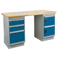 Kleton Workbench, Laminated Top, 2 Pedestals and 3 Drawers and 2 Doors, 30"W x 72"L x 34"H-34" overall height