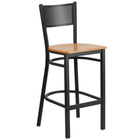 Flash Furniture HERCULES Series Black Grid Back Metal Restaurant Barstool - Natural Wood Seat-500 lb. Weight Capacity