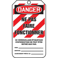 Tags By-The-Roll, Danger; Ne pas faire fonctionner (w/Stripes), SAS453, 250 Pack-Language - English