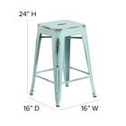 Flash Furniture 24" High Backless Distressed Green-Blue Metal Indoor-Outdoor Counter Height Stool-Stacks up to 10 Chairs High