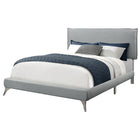 Monarch Specialties 5950Q Queen Size Bed - Grey Linen With Chrome Legs-Padded and upholstered platform bed in a timeless grey linen fabric