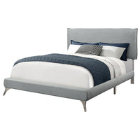Monarch Specialties 5950Q Queen Size Bed - Grey Linen With Chrome Legs-Padded and upholstered platform bed in a timeless grey linen fabric