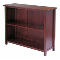 Winsome Milan Storage Shelf or Bookcase, 3-Tier, Long, Antique Walnut-This shelf offers a great alternative to home d&eacute;cor, finished in an antique walnut stain, this piece features 2 large shelves as well as third tier for displaying your photographs.